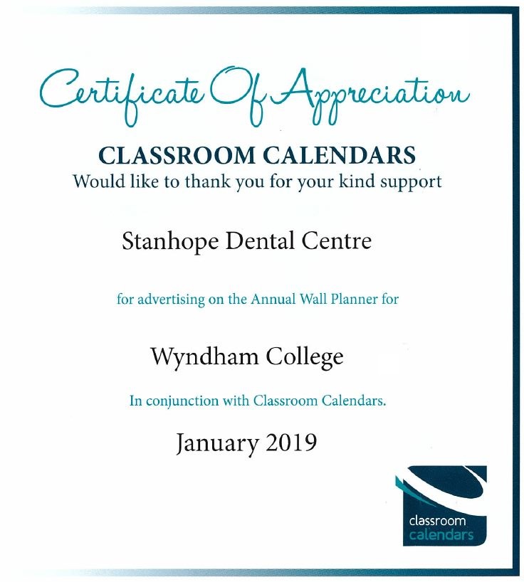 Certificate of Appreciation Wyndham College